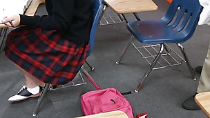 Sex in the classroom! Watch this hot teen suck cock