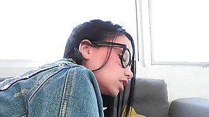 Slut in glasses taking it from behind and loving it
